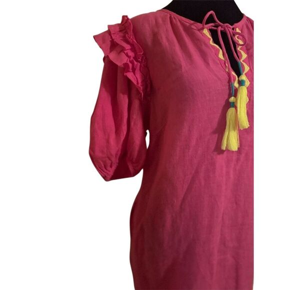 Uncle Frank Anthropology Women's Pink Embroidered Sheath Dress Tassel Boho - Picture 5 of 9